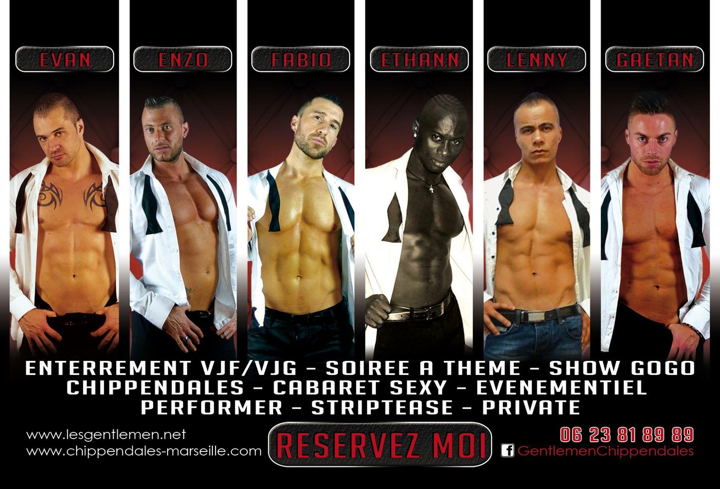 Show gogo et cabaret sexy Les Gentlemen a Marseille : troupe de six danseurs professionnels en chemise ouverte