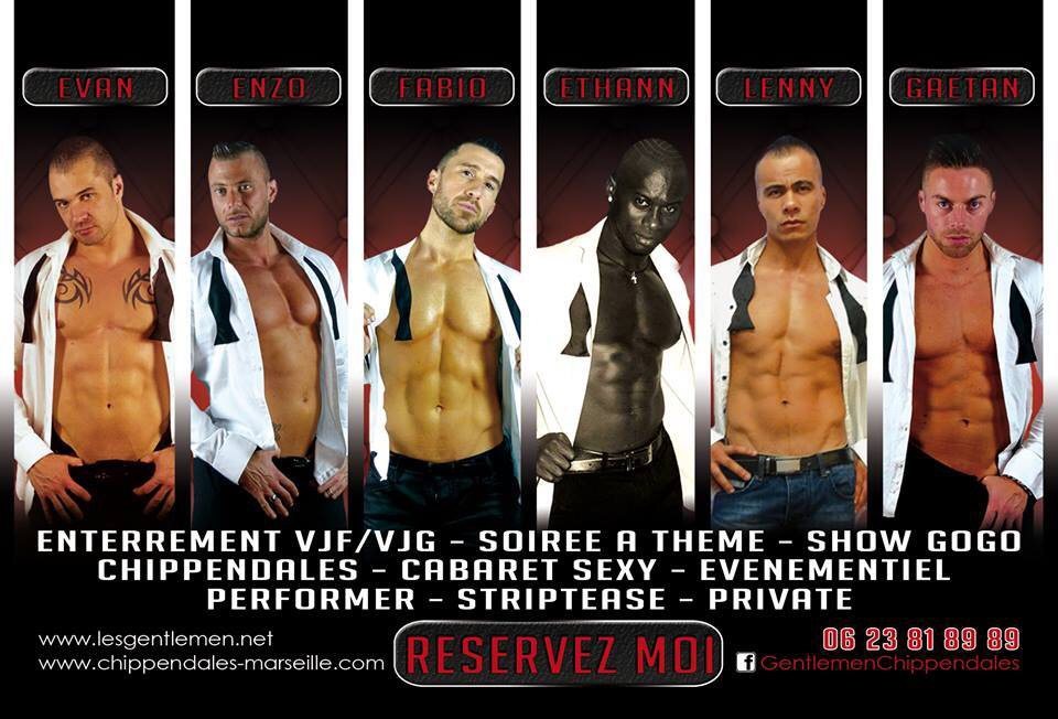 Affiche cabaret des Gentlemen Striptease, troupe de chippendales professionnels de Marseille et de la PACA