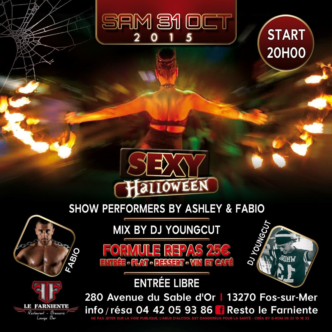 Ambiance festive et show chippendale des Gentlemen Striptease lors d'une soirée Halloween à Fos-sur-Mer en PACA