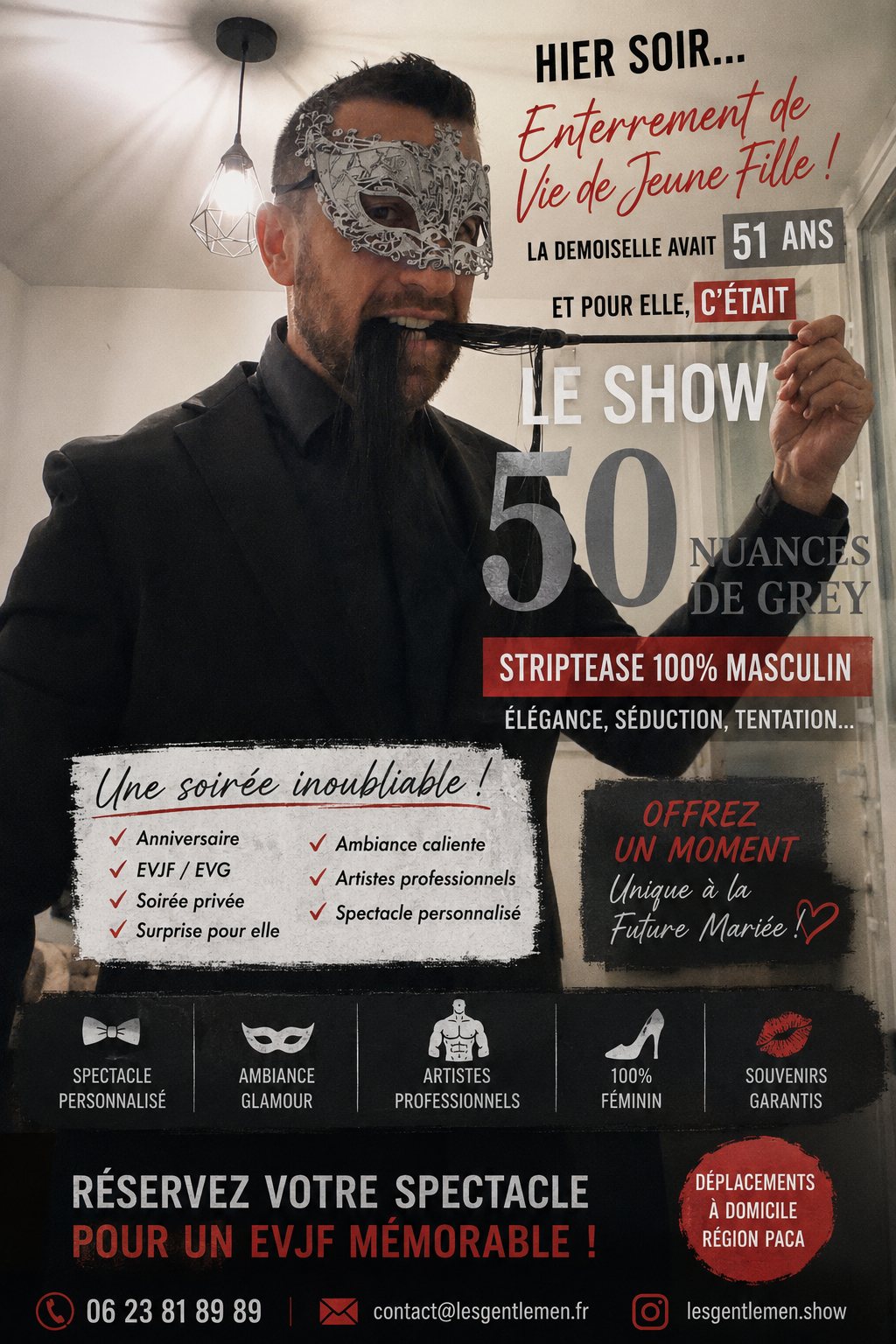 Show striptease masculin sur le thème 50 Nuances de Grey pour un EVJF chic en PACA